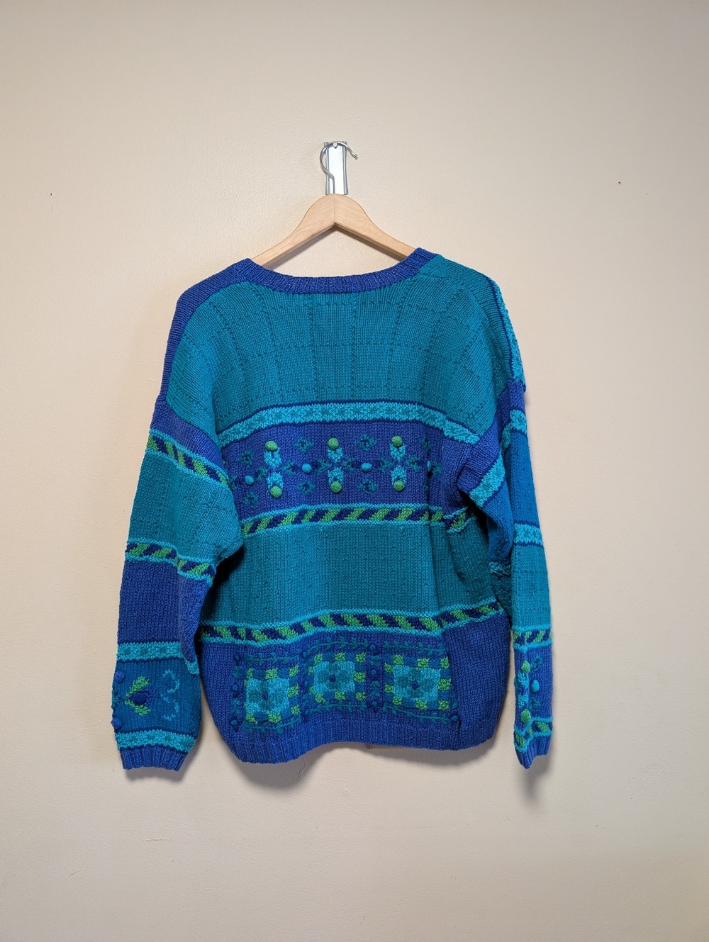 Robert Scott Ltd Hand Knit Cardigan Blue Teal Textured Size S - Picture 6 of 8